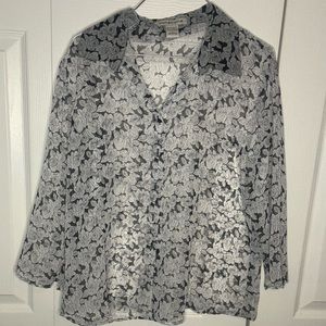 Notations Black And White Rose Blouse